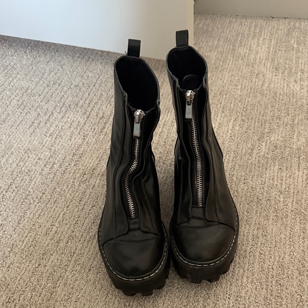 Zara Black Moto Boots with Silver Zipper